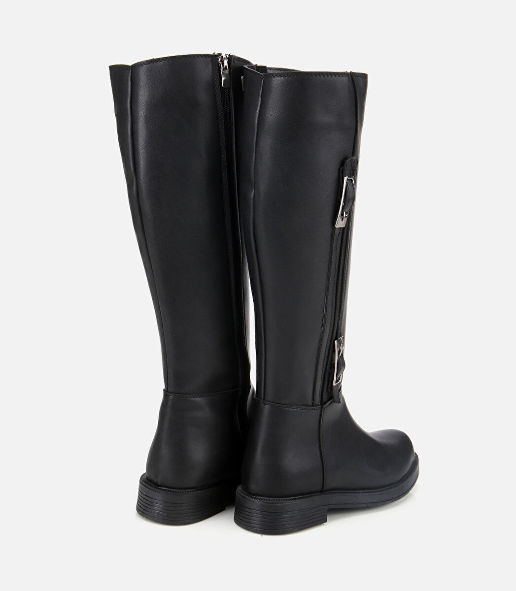 Kadın Siyah Tokalı Düz Çizme