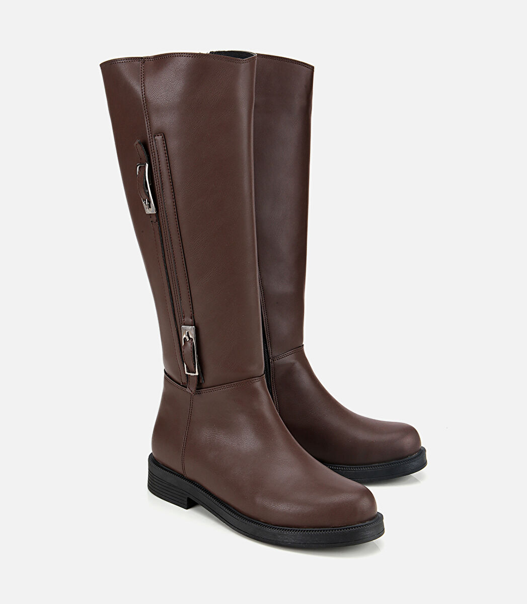 Kadın Kahverengi Tokalı Düz Çizme