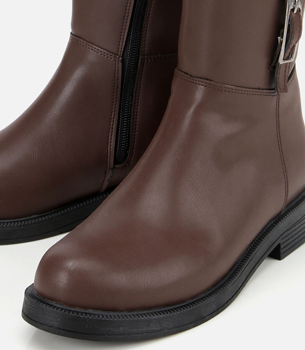 Kadın Kahverengi Tokalı Düz Çizme