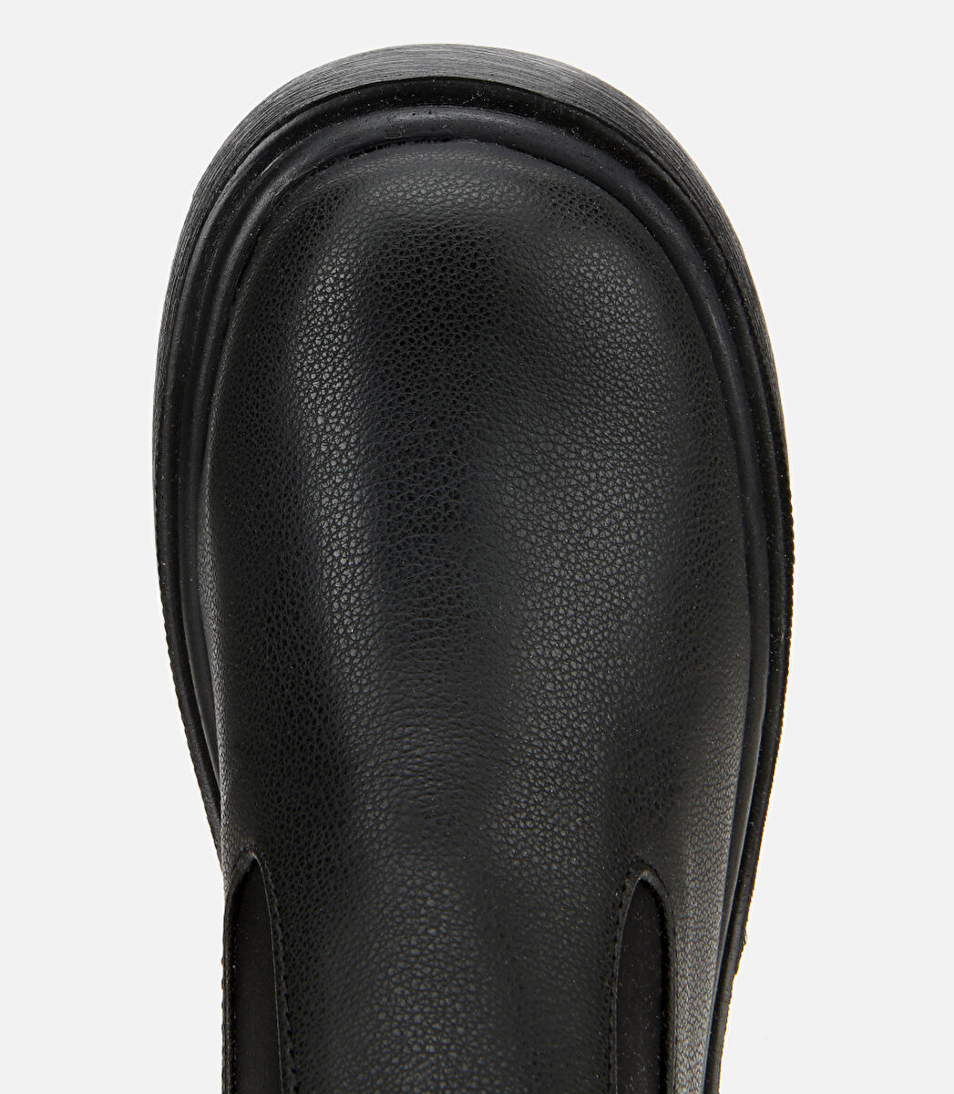 Kadın Siyah Streç Kalın Tabanlı Düz Çizme