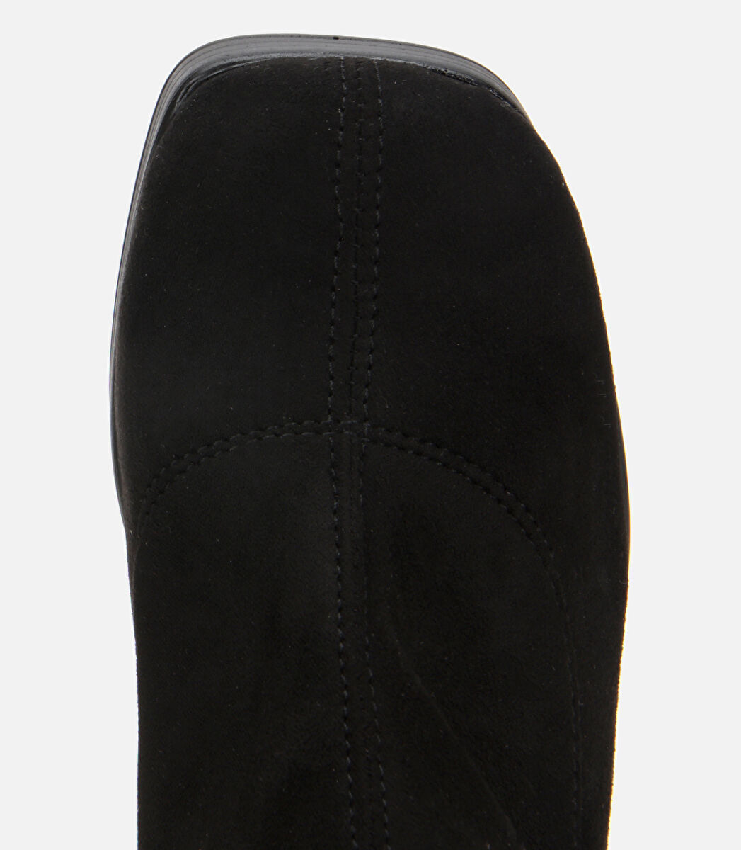 Kadın Siyah Streç Kalın Tabanlı Yüksek Topuklu Çizme