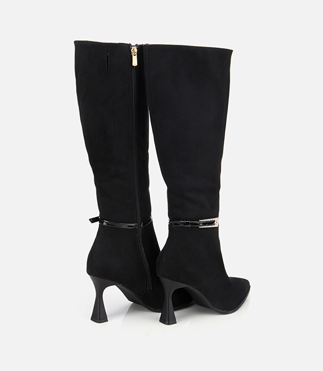 Kadın Süet Siyah Tokalı İnce Topuklu Bot