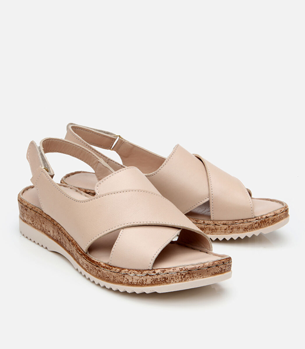 Kadın Deri Bej Ayarlanabilir Comfort Sandalet