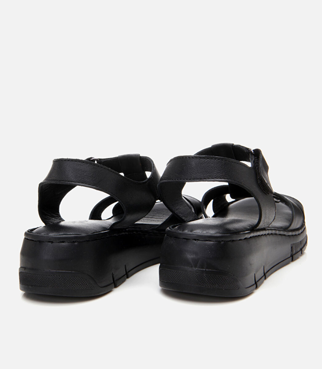 Kadın Deri Siyah Ayarlanabilir Comfort Sandalet