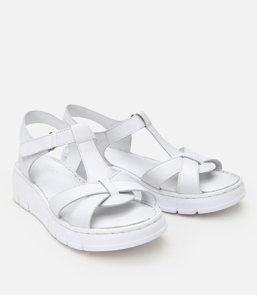 Kadın Deri Beyaz Ayarlanabilir Comfort Sandalet