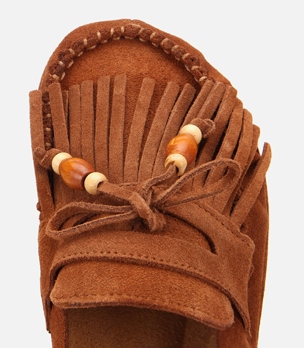 Kadın Süet Deri Taba Püsküllü Kalın Tabanlı Terlik