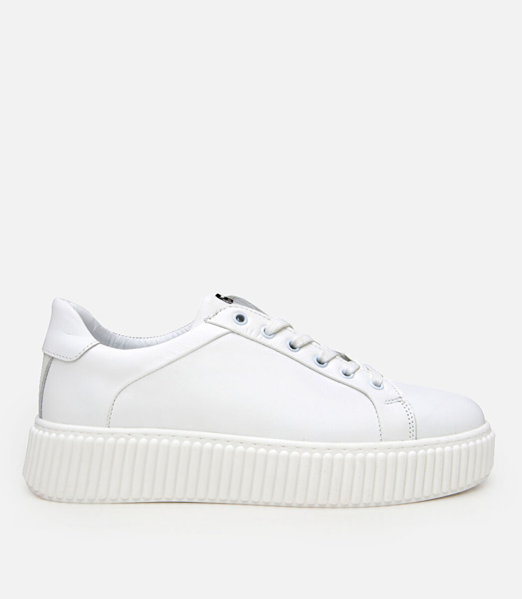 Erkek Deri Beyaz Yüksek Tabanlı Spor Ayakkabı