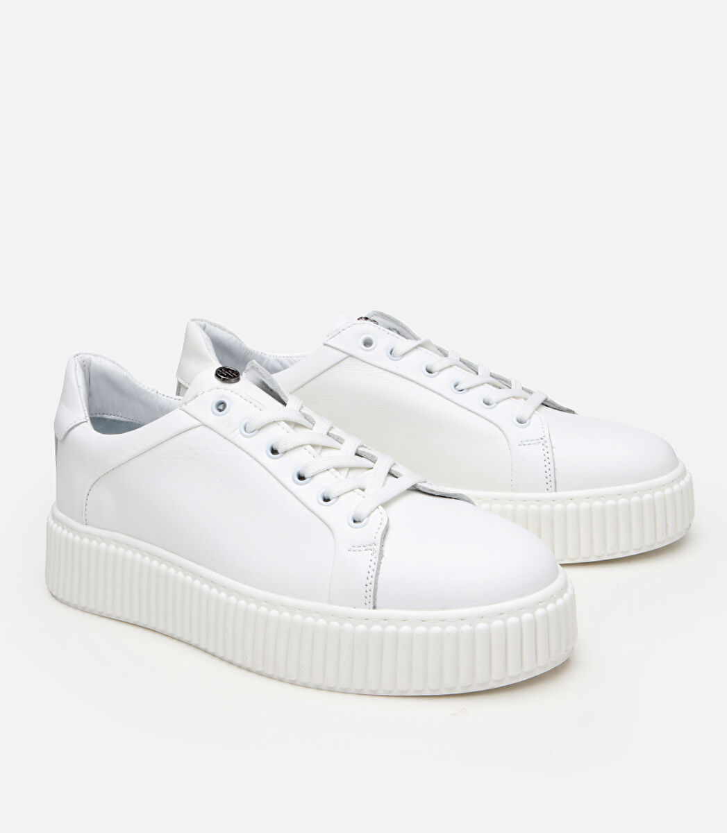 Erkek Deri Beyaz Yüksek Tabanlı Spor Ayakkabı