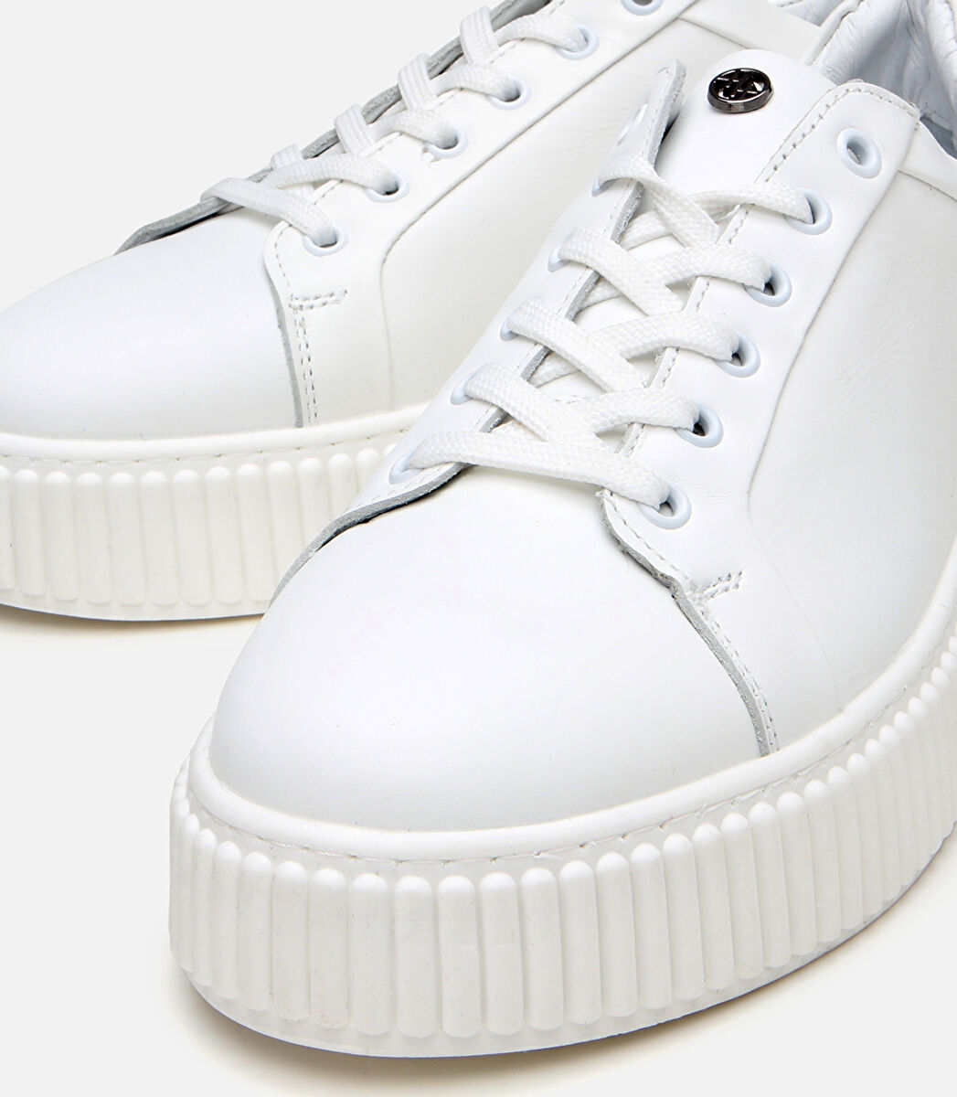 Erkek Deri Beyaz Yüksek Tabanlı Spor Ayakkabı