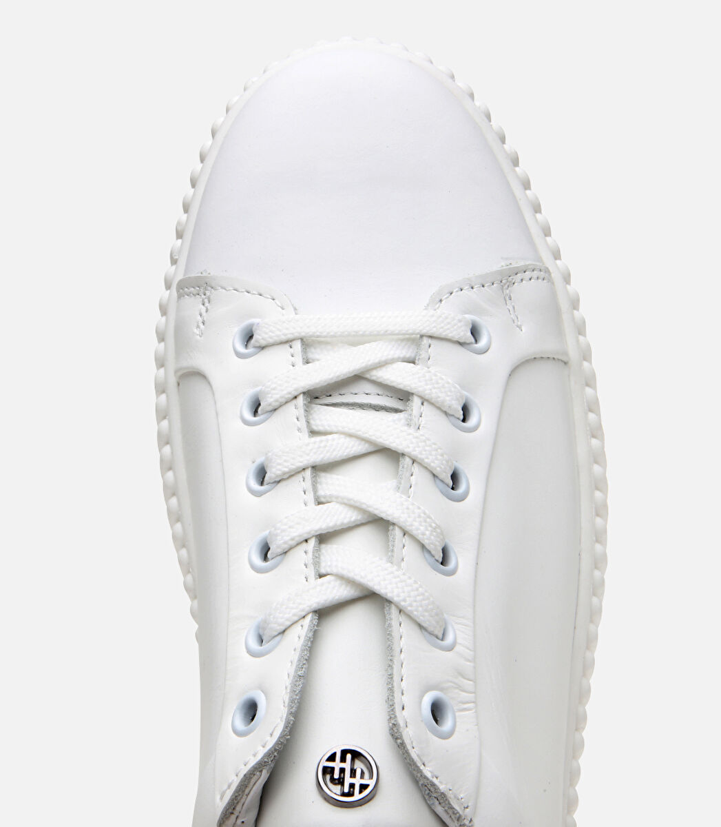 Erkek Deri Beyaz Yüksek Tabanlı Spor Ayakkabı