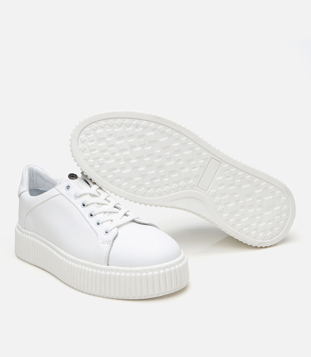 Erkek Deri Beyaz Yüksek Tabanlı Spor Ayakkabı