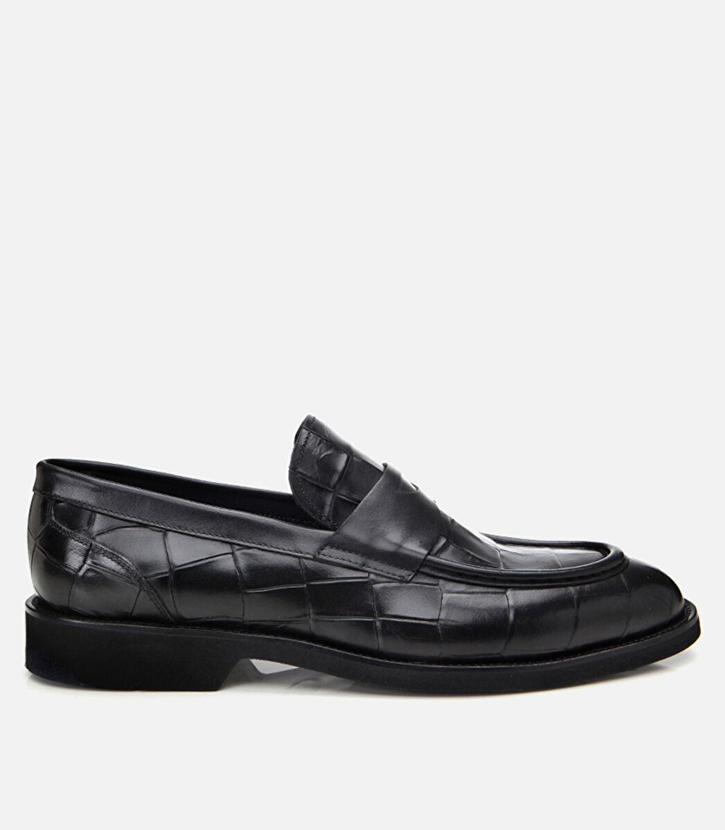  Erkek Deri Siyah Hafif Tabanlı Klasik Loafer