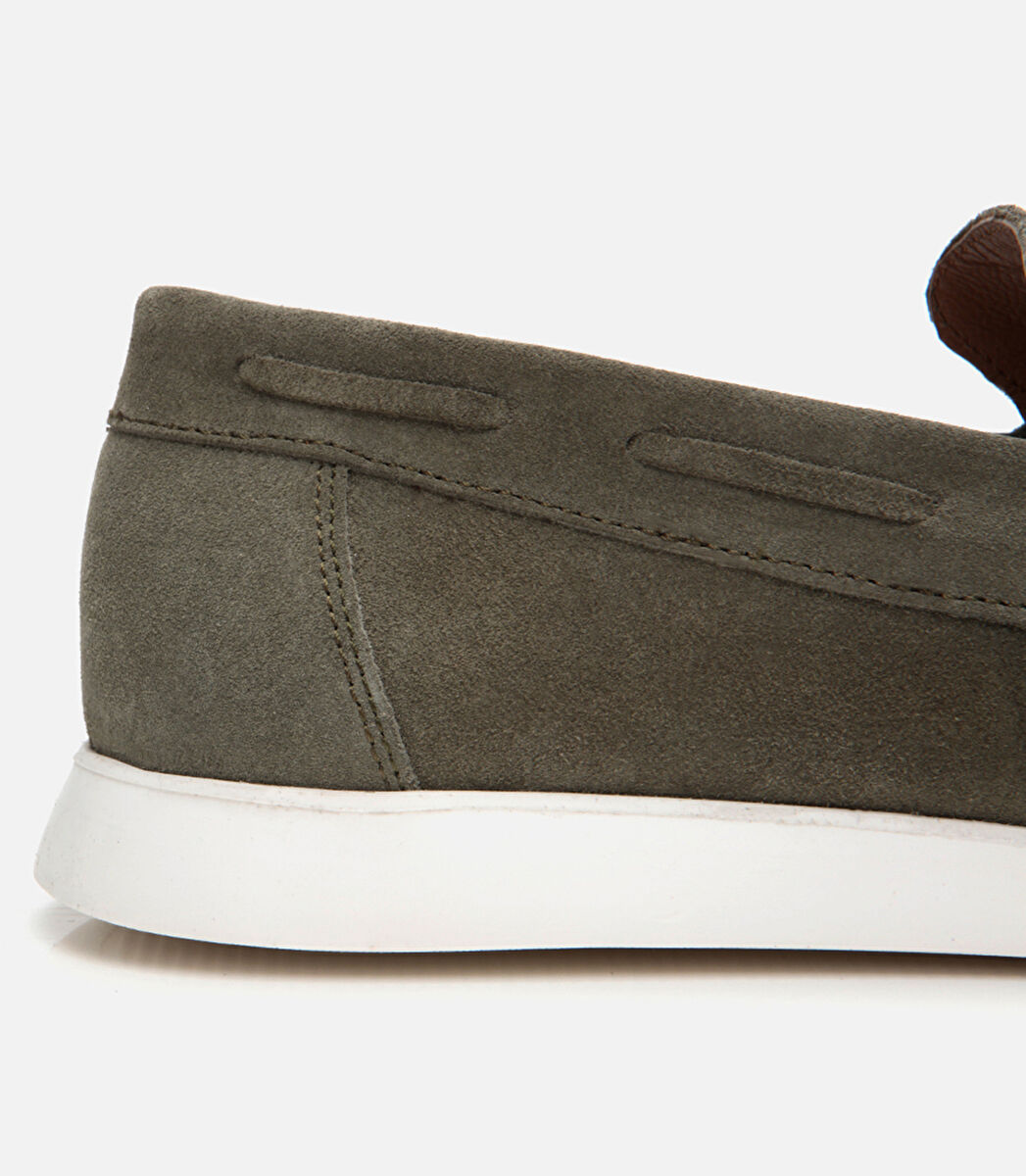 Erkek Süet Deri Yeşil Bağcıklı Loafer