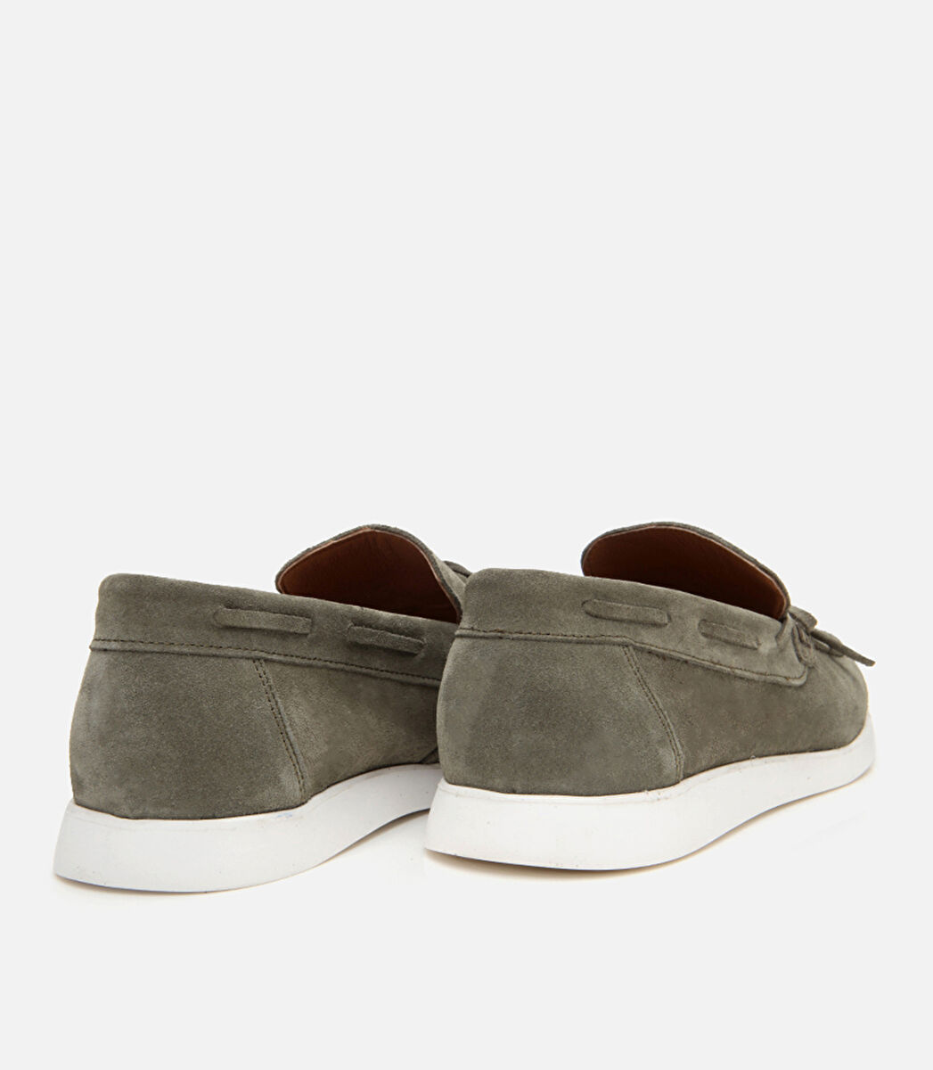 Erkek Süet Deri Yeşil Bağcıklı Loafer