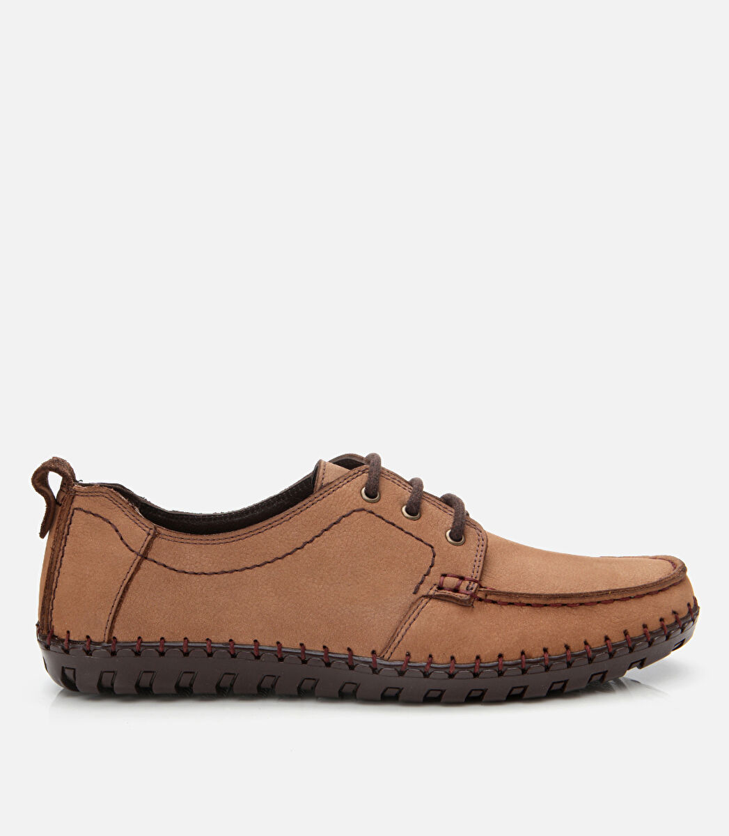 Erkek Nubuk Deri Bej Rahat Günlük Loafer