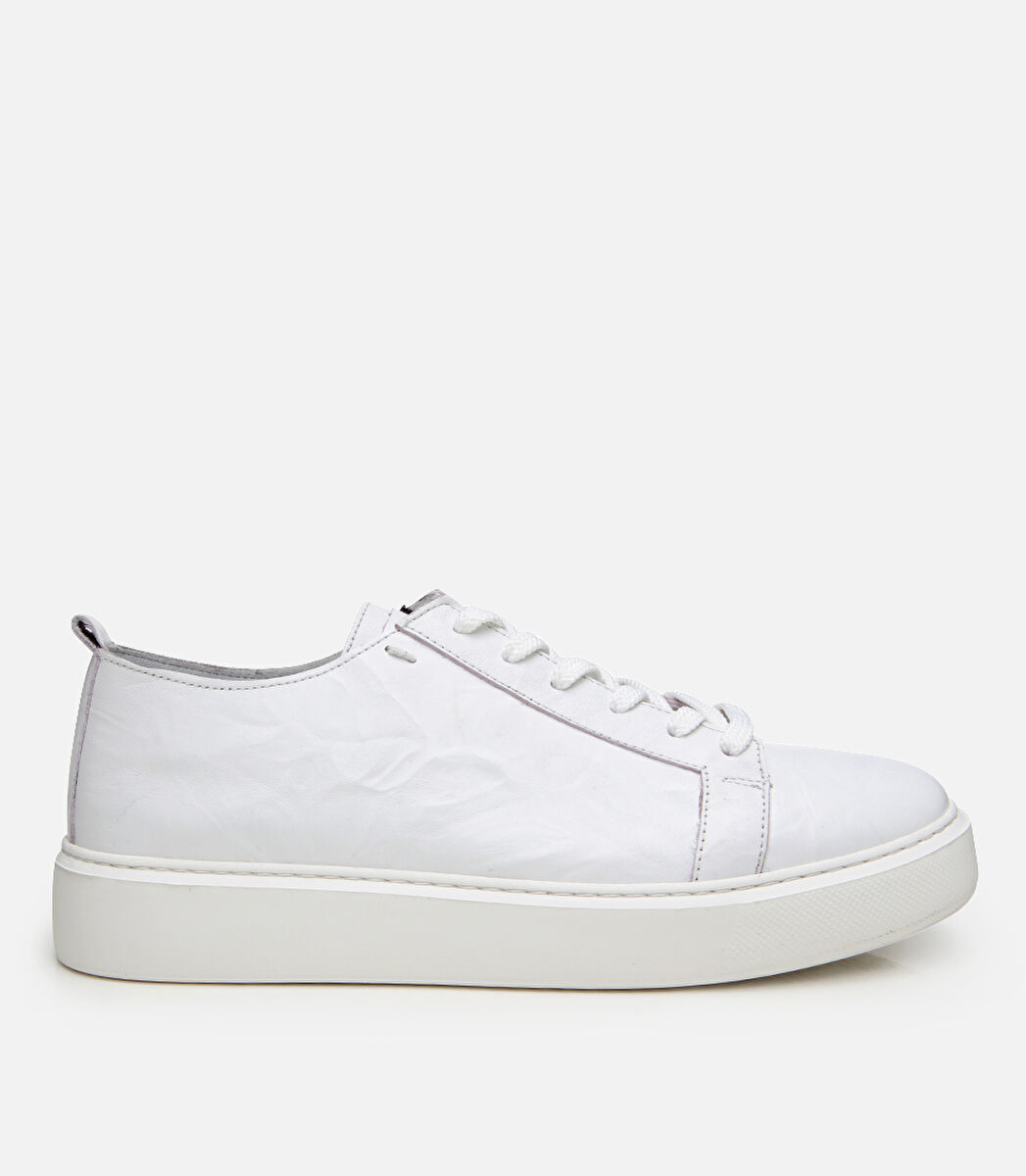 Erkek Deri Beyaz Hafif Tabanlı Spor Ayakkabı