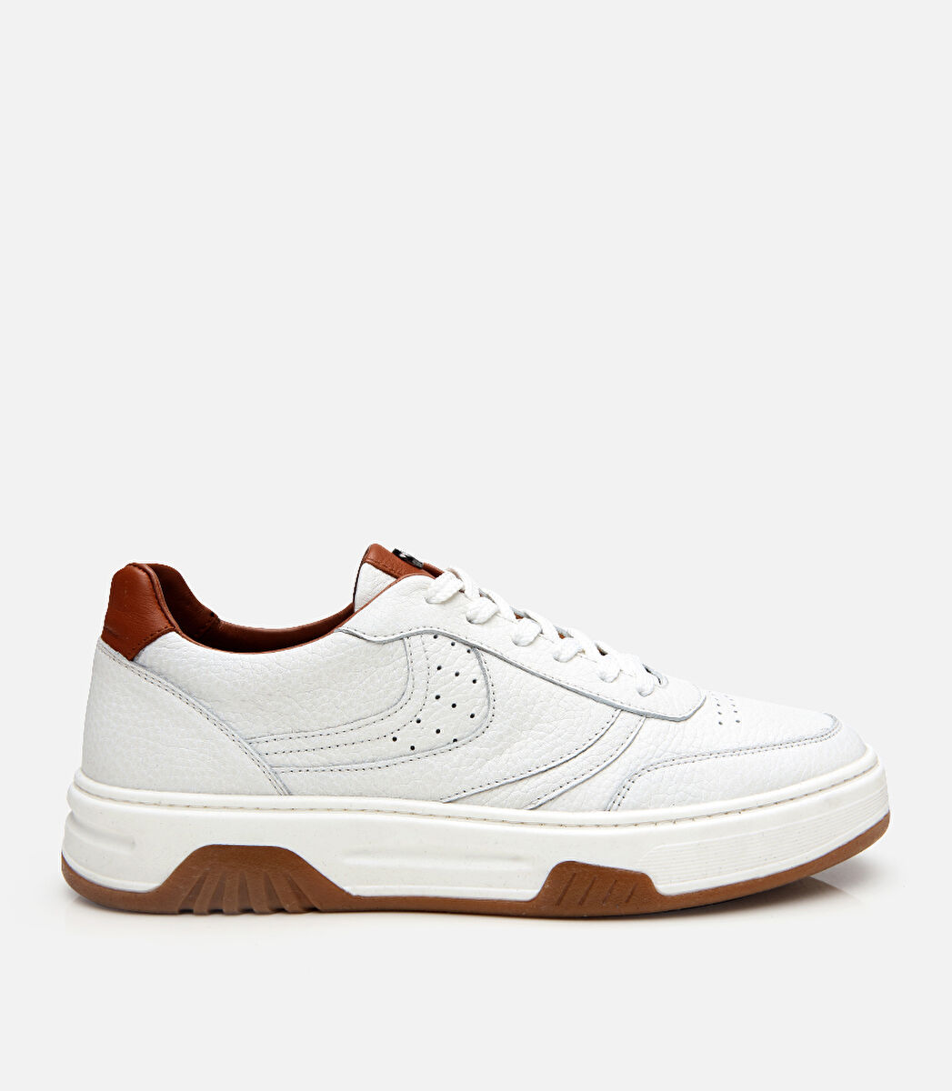 Erkek Deri Beyaz Yüksek Tabanlı Spor Ayakkabı