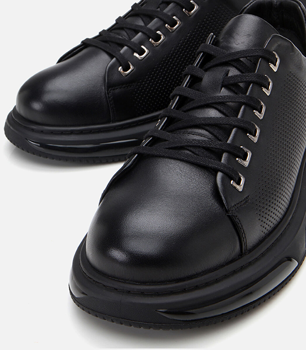 Erkek Deri Siyah Hafif Tabanlı Spor Ayakkabı