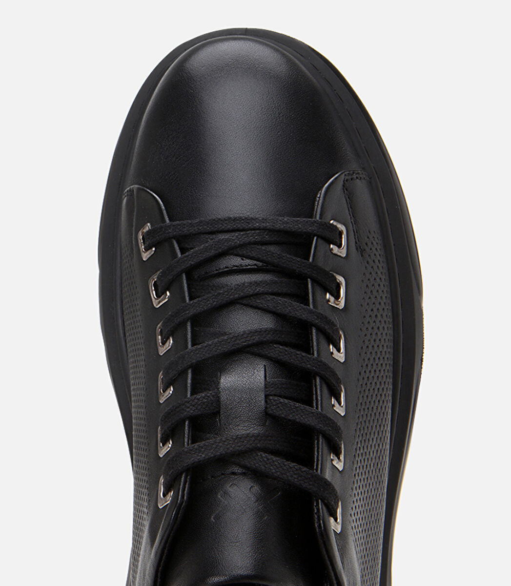 Erkek Deri Siyah Hafif Tabanlı Spor Ayakkabı