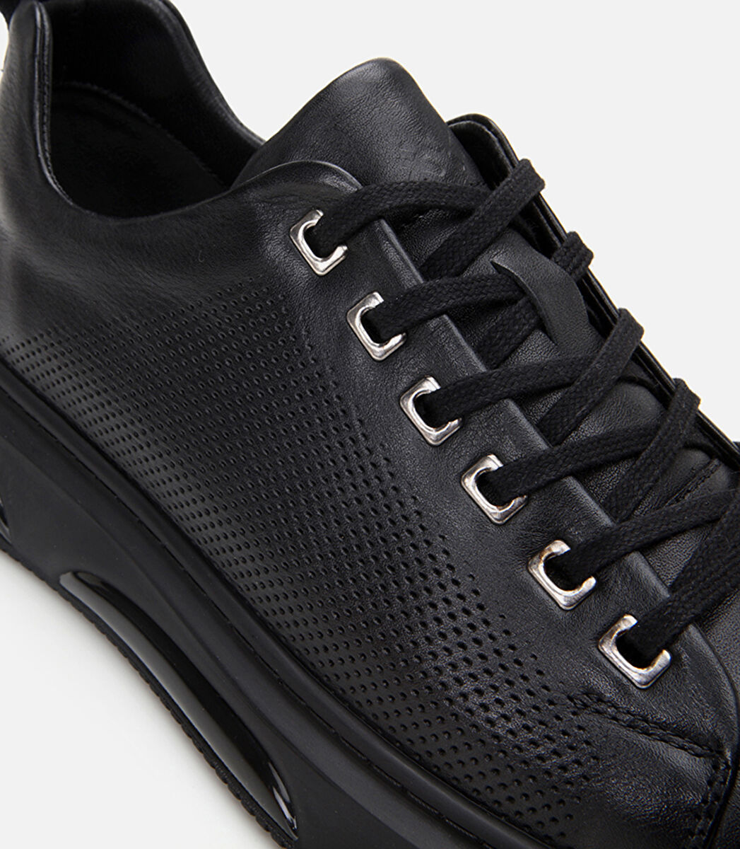 Erkek Deri Siyah Hafif Tabanlı Spor Ayakkabı