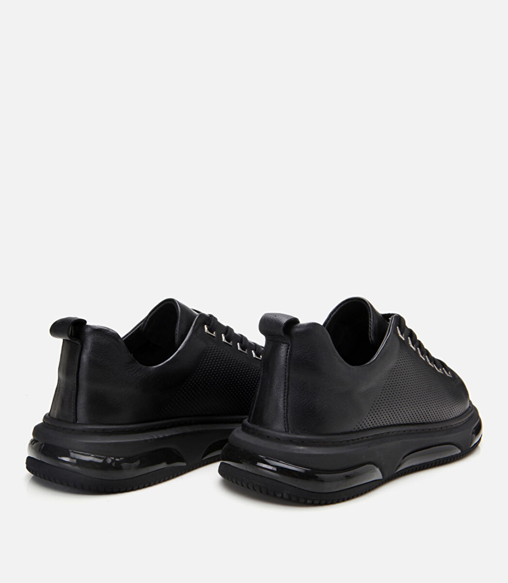 Erkek Deri Siyah Hafif Tabanlı Spor Ayakkabı