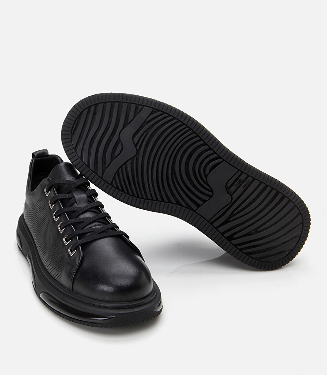 Erkek Deri Siyah Hafif Tabanlı Spor Ayakkabı