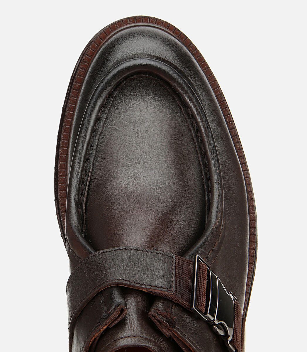 Erkek Deri Kahverengi Metal Tokalı Klasik Loafer