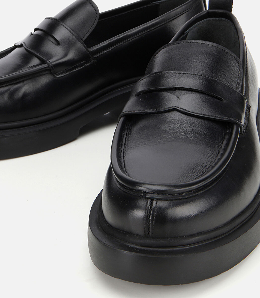 Erkek Deri Siyah Yüksek Tabanlı Klasik Loafer