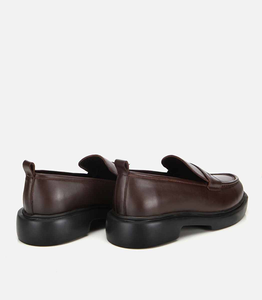 Erkek Deri Kahverengi Yüksek Tabanlı Klasik Loafer