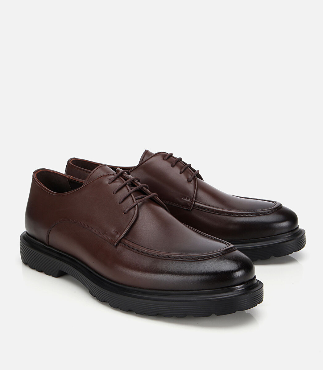 Erkek Deri Kahverengi Dikiş Detaylı Günlük Ayakkabı