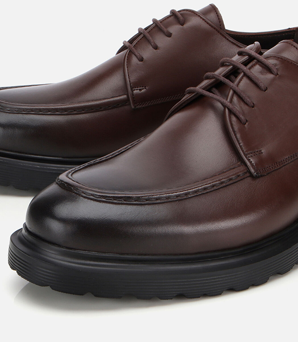 Erkek Deri Kahverengi Dikiş Detaylı Günlük Ayakkabı