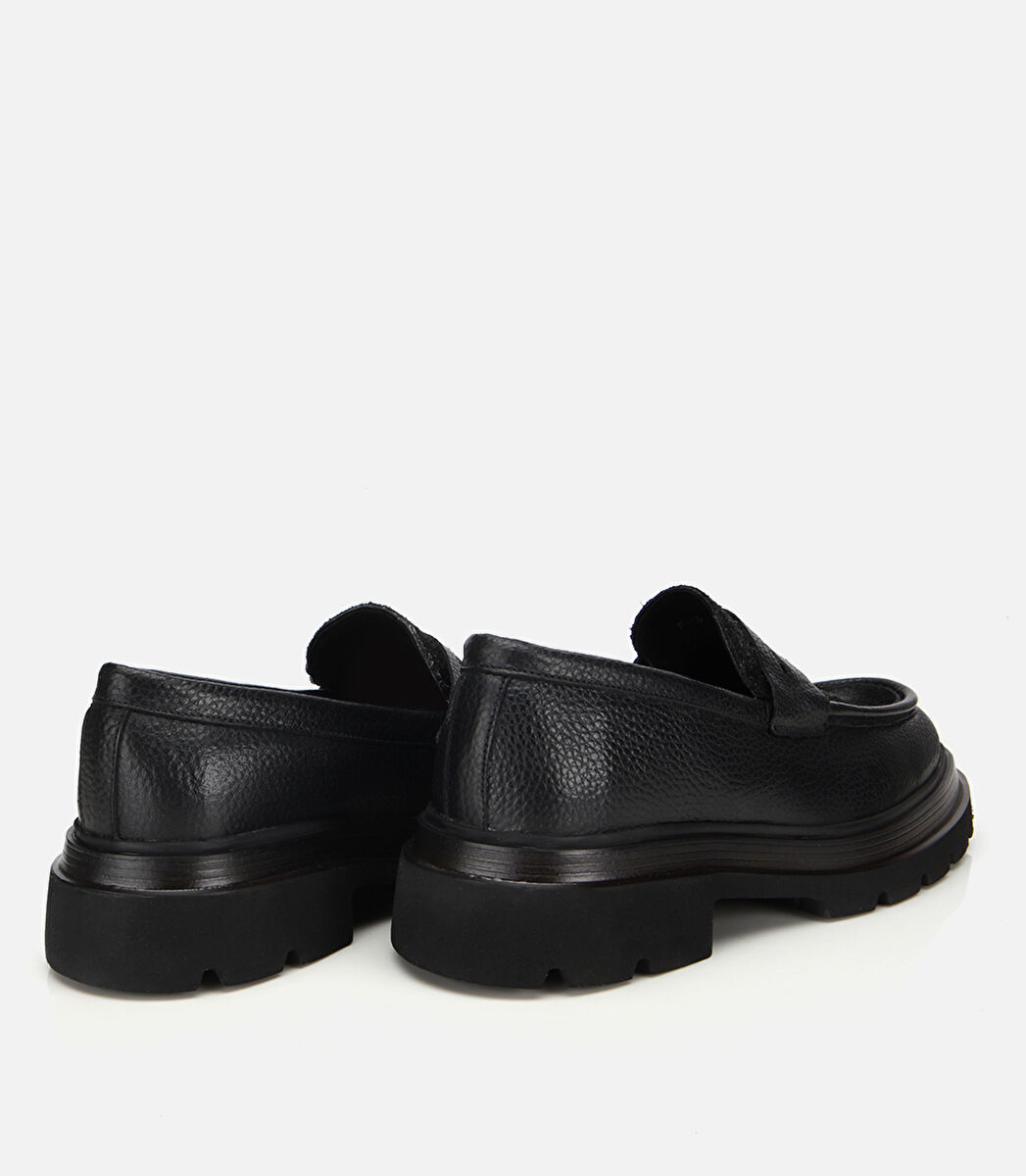Erkek Deri Siyah Kırçıllı Yüksek Tabanlı Klasik Loafer