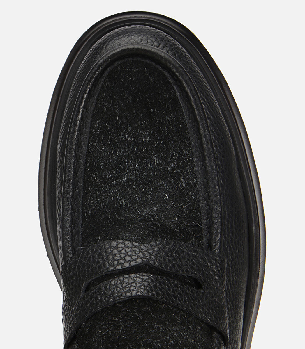 Erkek Deri Siyah Kırçıllı Yüksek Tabanlı Klasik Loafer