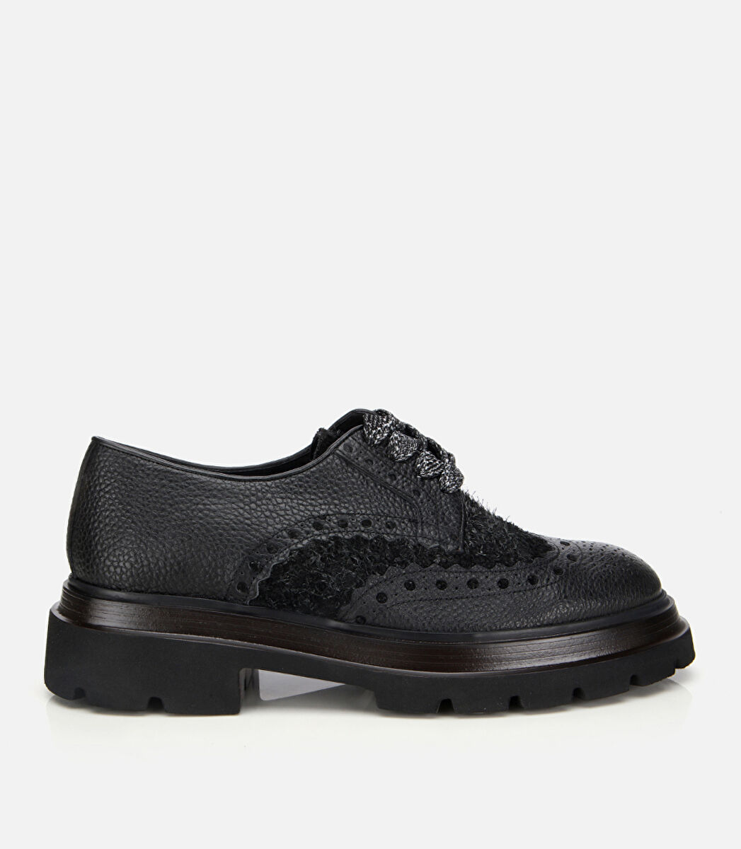 Erkek Deri Siyah Kırçıllı Yüksek Tabanlı Günlük Ayakkabı