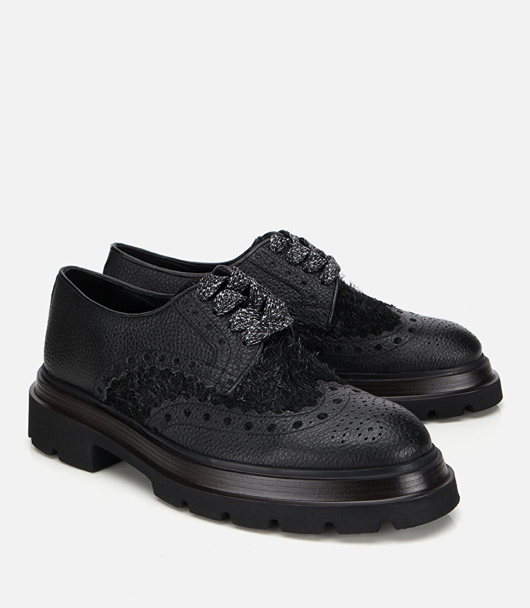 Erkek Deri Siyah Kırçıllı Yüksek Tabanlı Günlük Ayakkabı