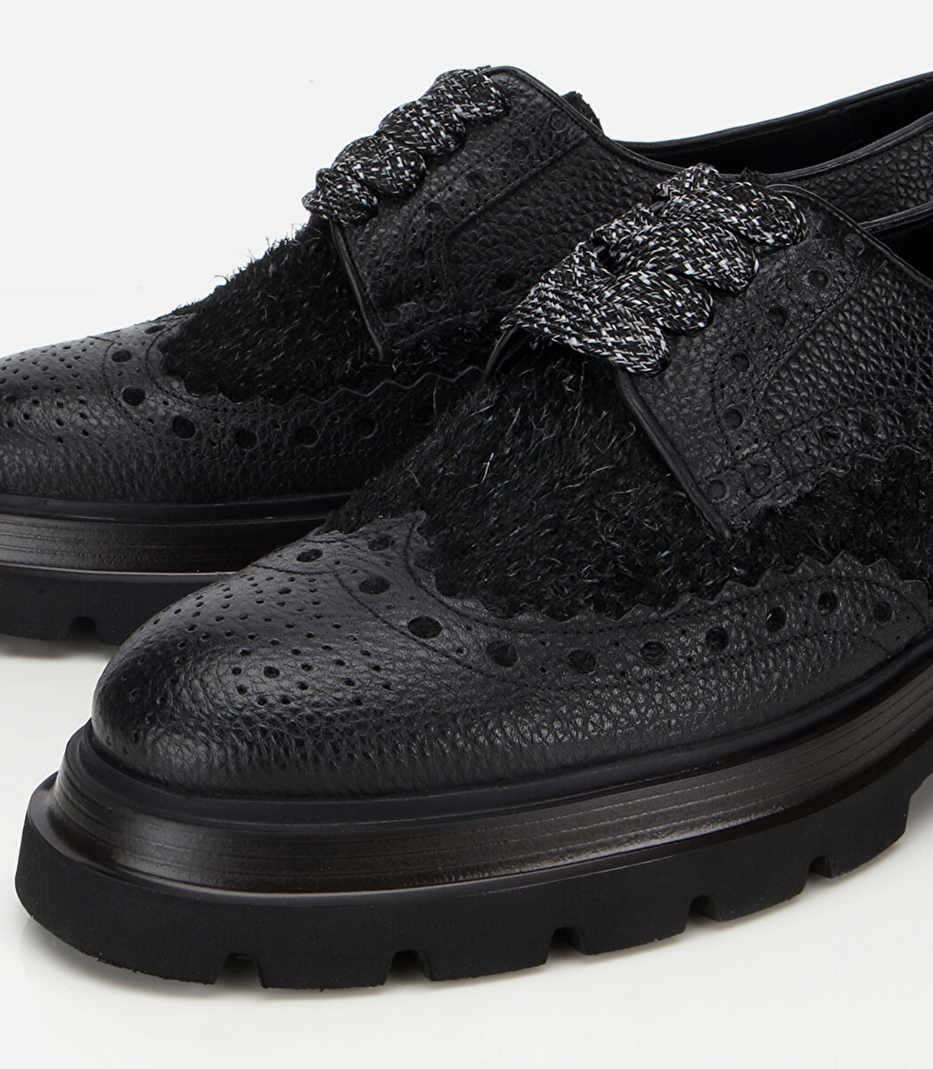 Erkek Deri Siyah Kırçıllı Yüksek Tabanlı Günlük Ayakkabı