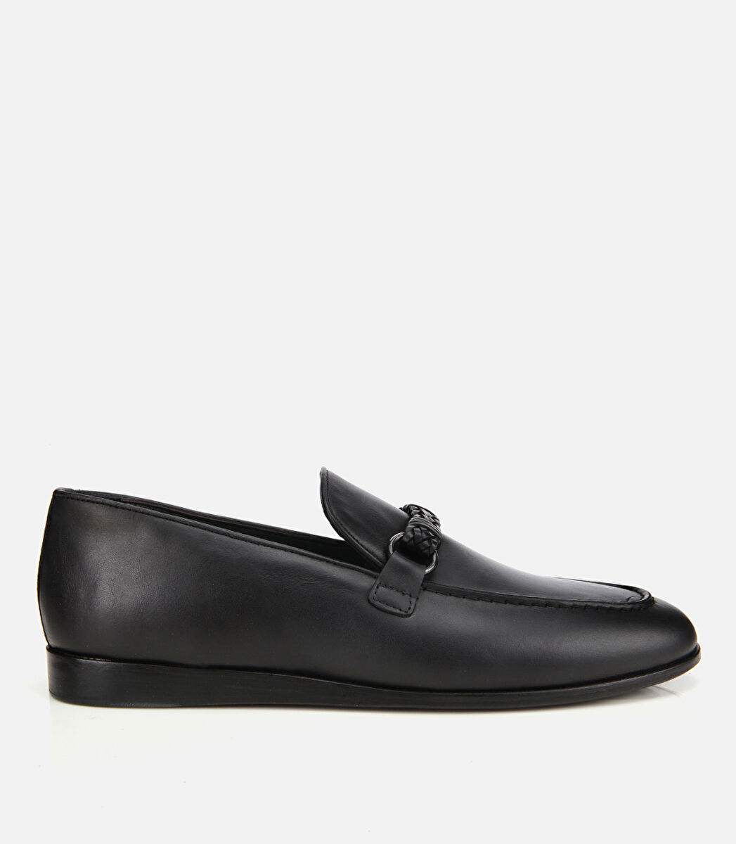 Erkek Deri Siyah Toka Detaylı Klasik Loafer