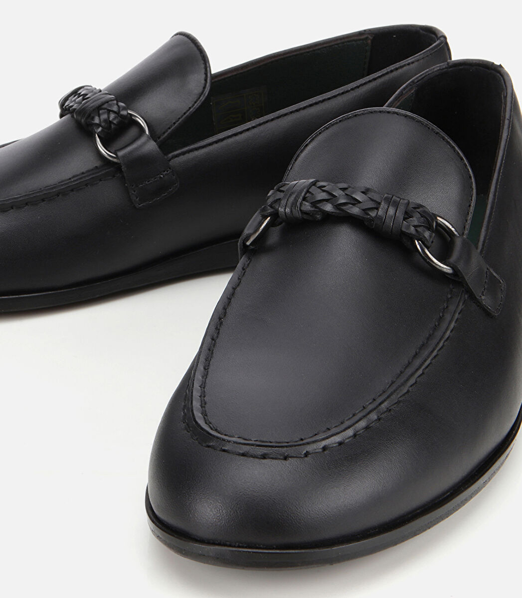 Erkek Deri Siyah Toka Detaylı Klasik Loafer