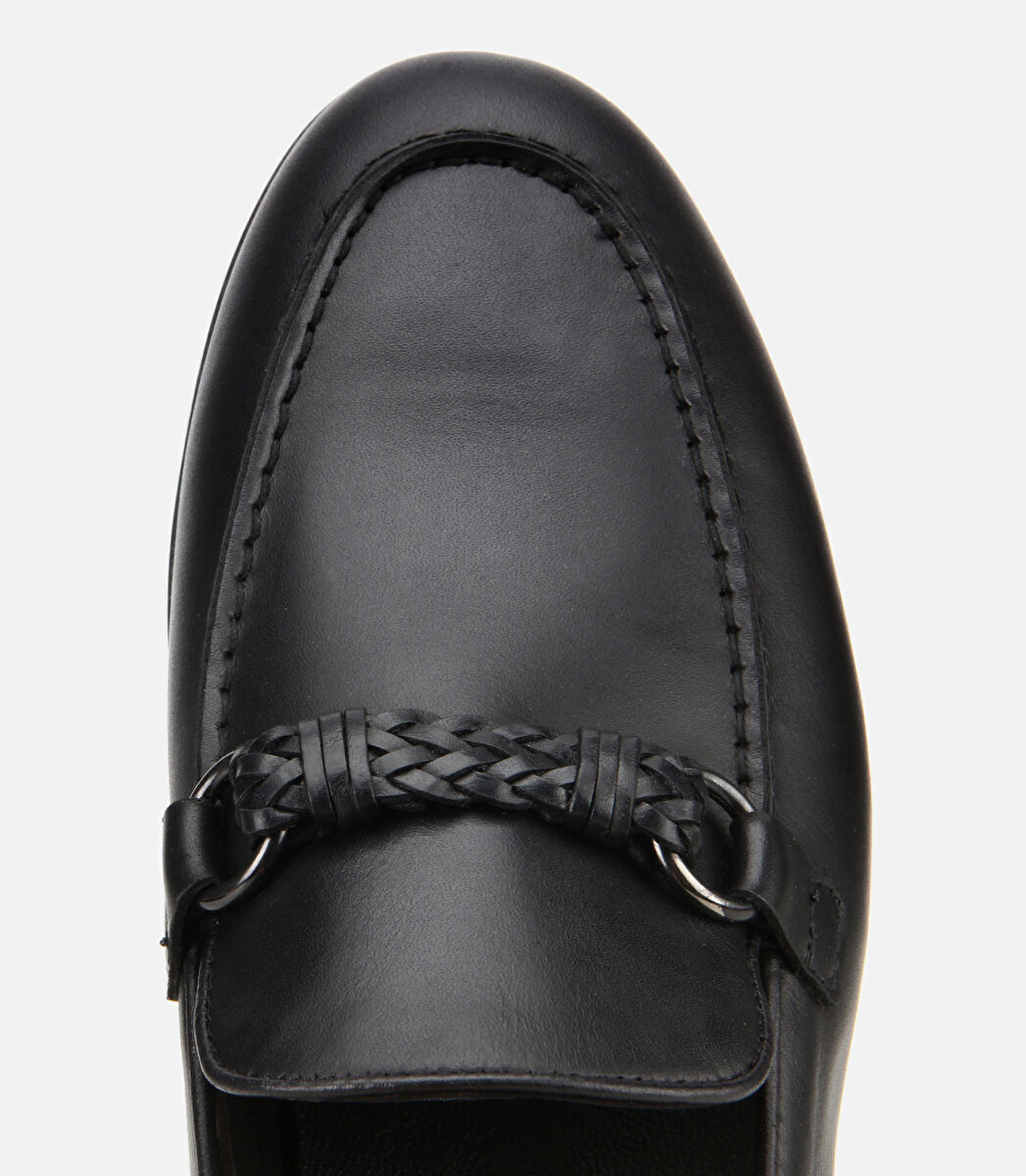 Erkek Deri Siyah Toka Detaylı Klasik Loafer