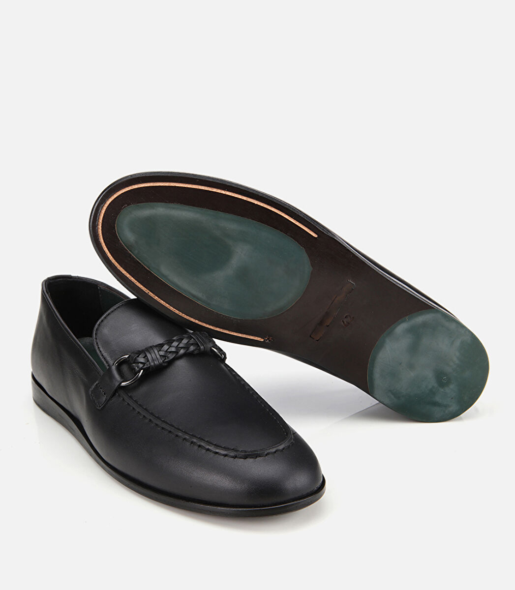 Erkek Deri Siyah Toka Detaylı Klasik Loafer