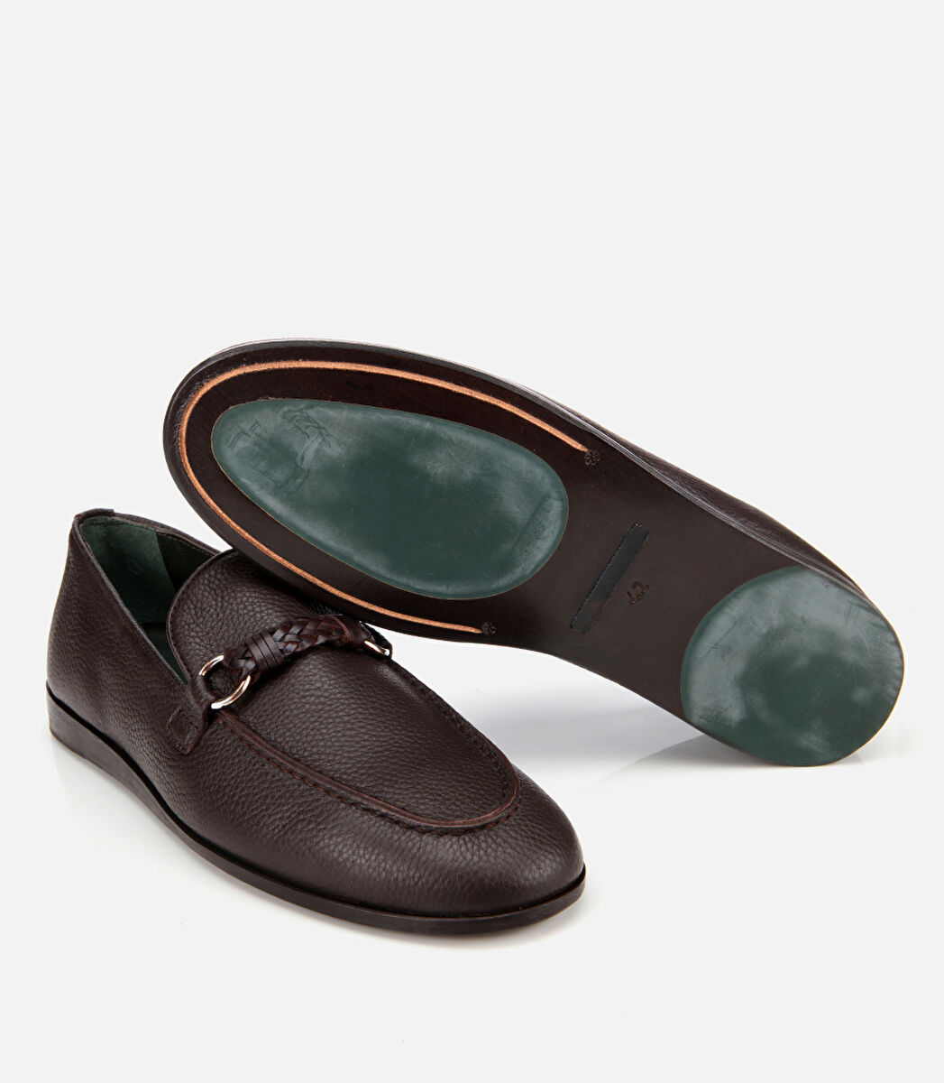Erkek Deri Kahverengi Toka Detaylı Klasik Loafer