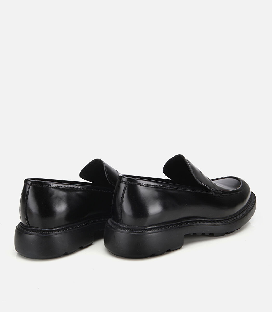 Erkek Açma Deri Siyah Kalın Tabanlı Klasik Loafer