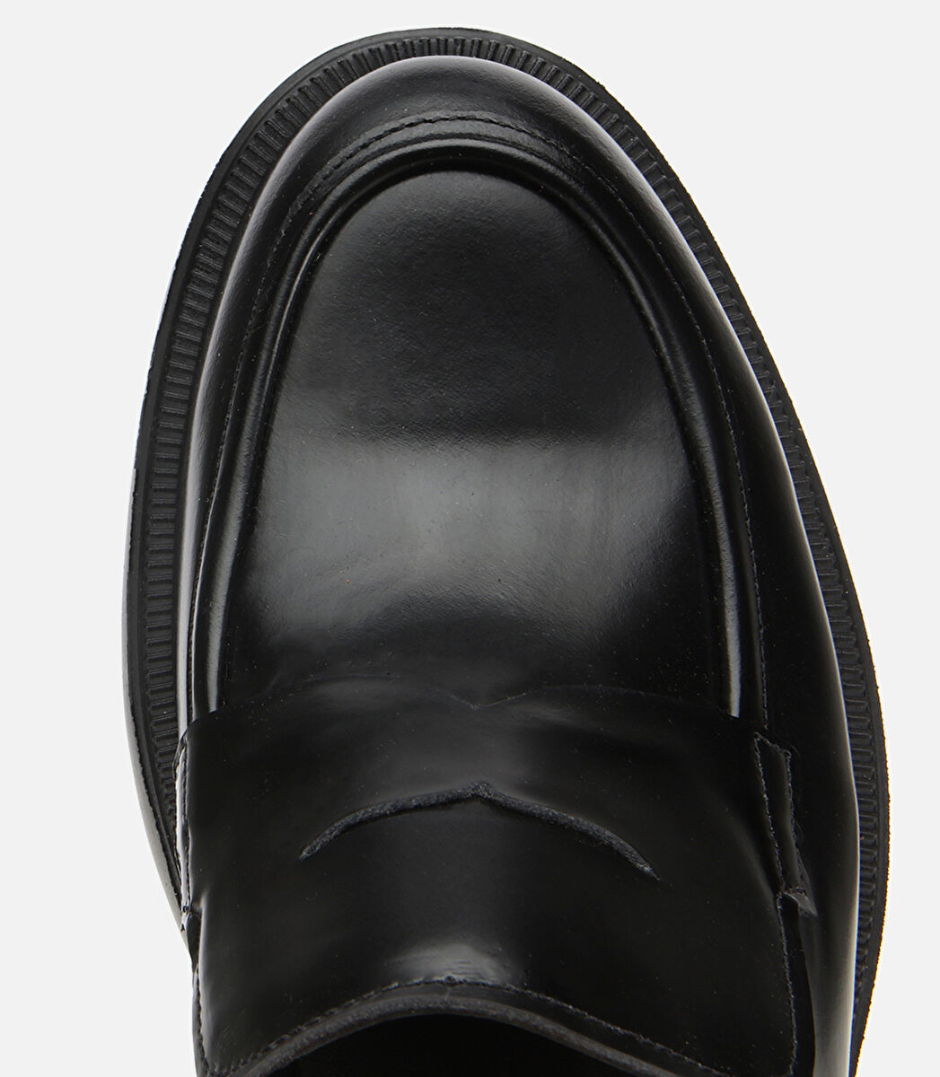 Erkek Açma Deri Siyah Kalın Tabanlı Klasik Loafer