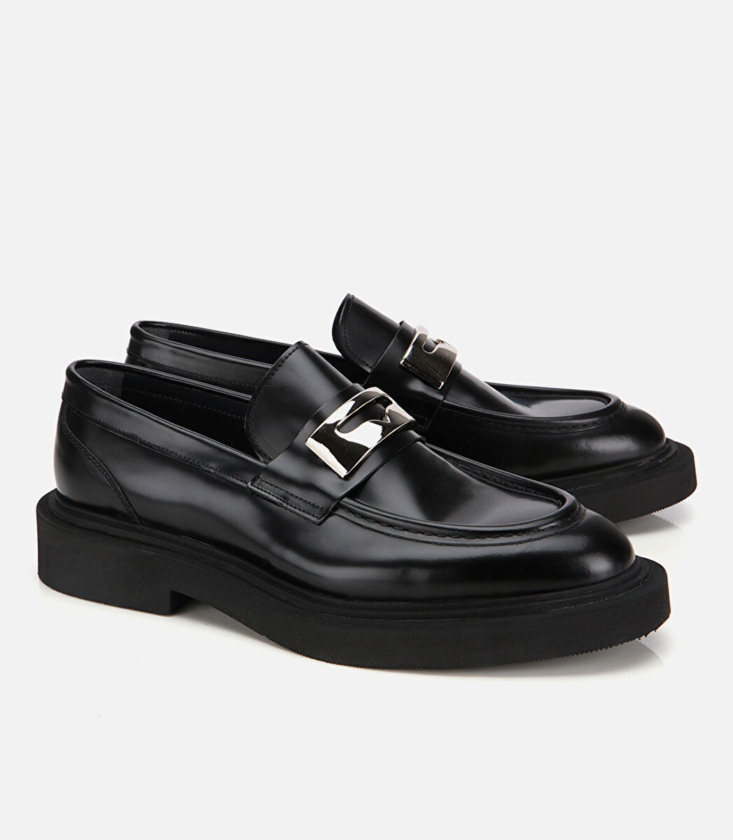 Erkek Açma Deri Metal Tokalı Hafif Tabanlı Klasik Loafer