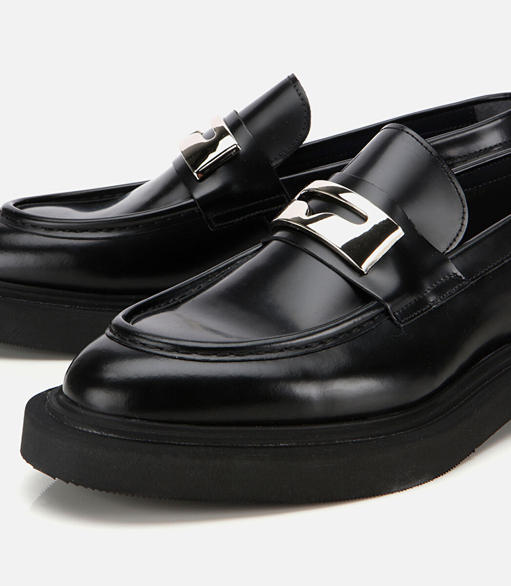 Erkek Açma Deri Metal Tokalı Hafif Tabanlı Klasik Loafer