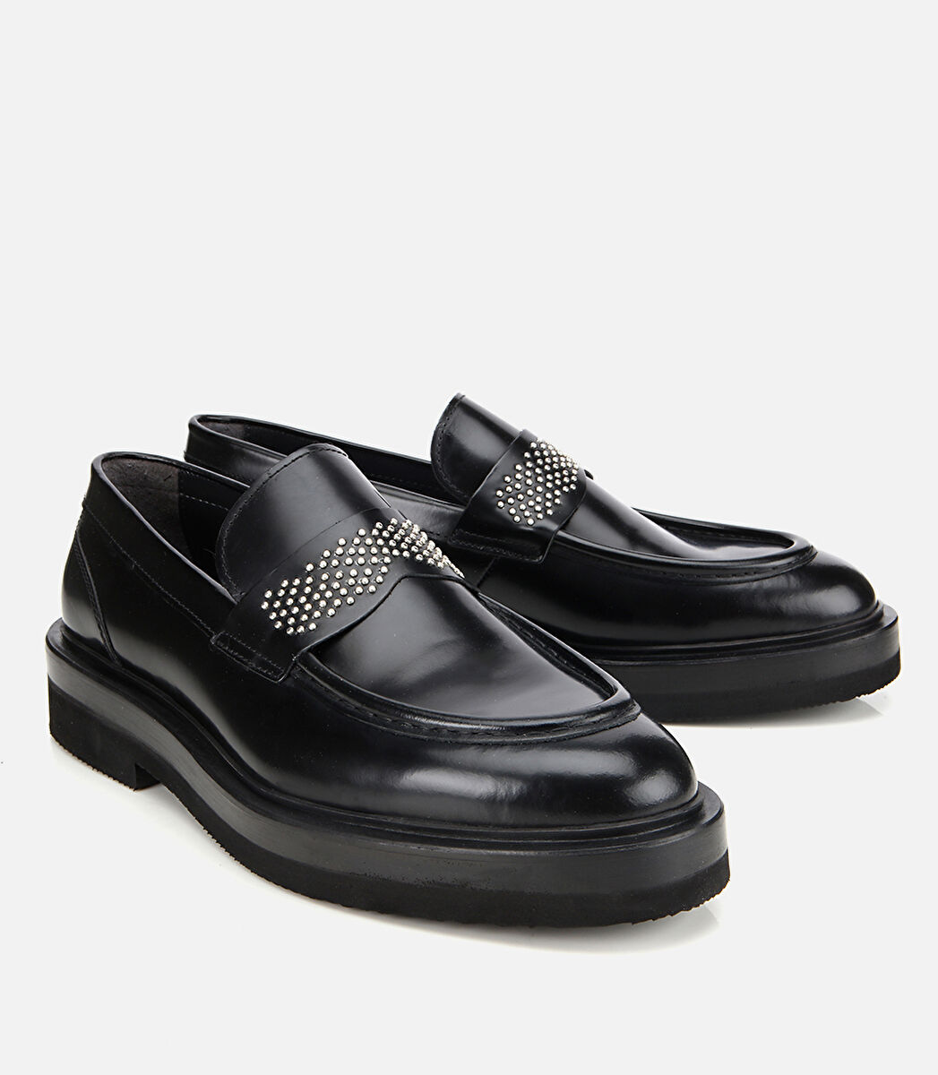 Erkek Açma Deri Taşlı Klasik Loafer