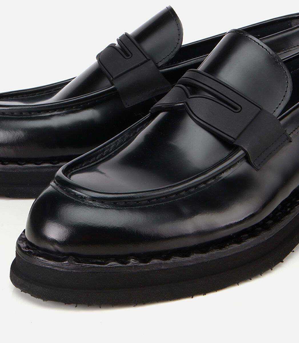 Erkek Açma Deri Siyah Kalın Tabanlı Klasik Loafer