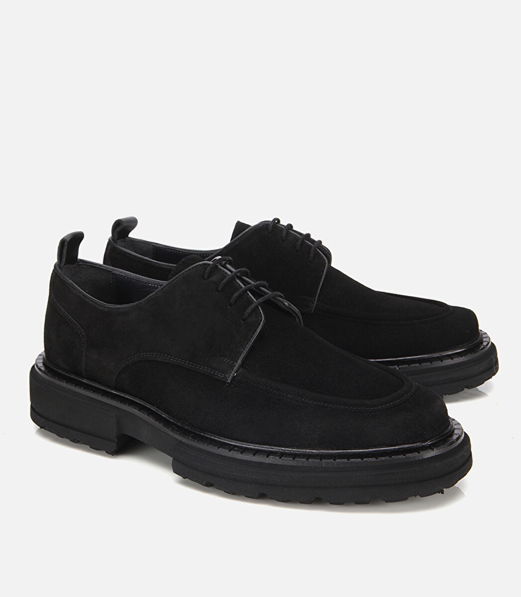 Erkek Süet Deri Siyah Kalın Tabanlı Günlük Ayakkabı