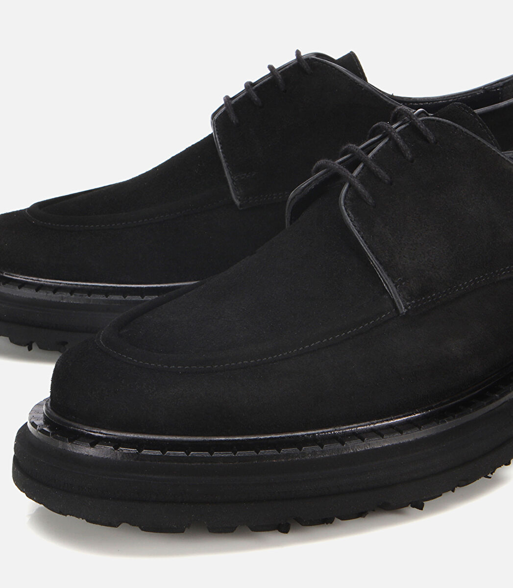 Erkek Süet Deri Siyah Kalın Tabanlı Günlük Ayakkabı