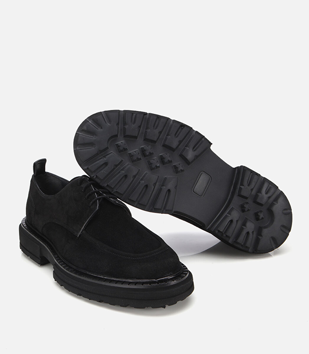 Erkek Süet Deri Siyah Kalın Tabanlı Günlük Ayakkabı